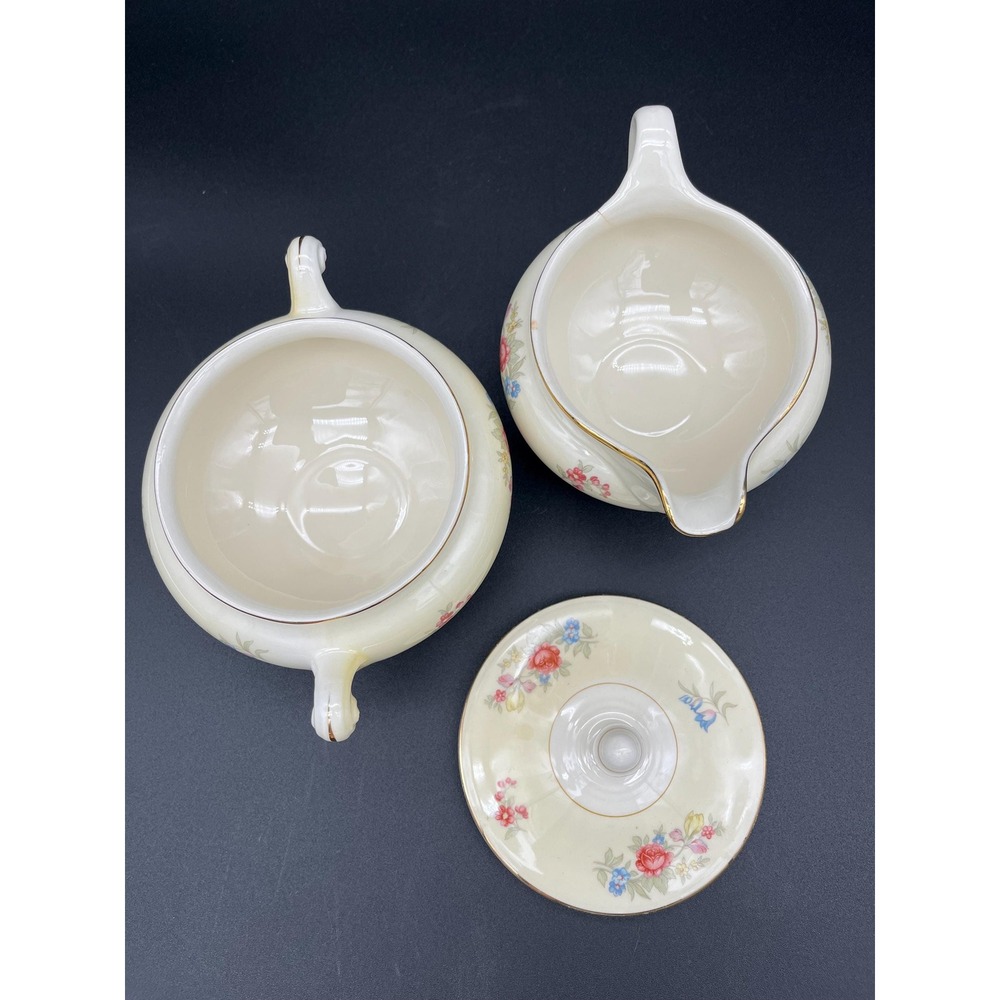 Creamer and Sugar Bowl Set Dresden Homer Laughlin Eggshell Nautilus - Picture 14 of 17